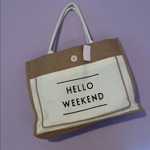 Graphic Jute Burlap and canvas tote